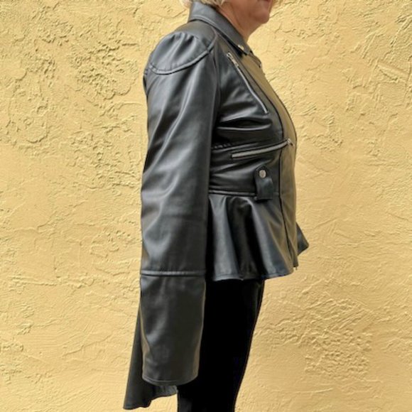 Abbraci Black Faux Leather Women's Moto Jacket with Peplum Size L - Picture 5 of 16